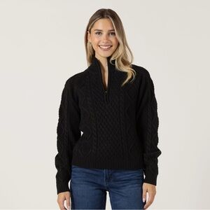 Black Cable Knit Women's Sweater with Zipper- Bloom Girl- Brand New with Tags